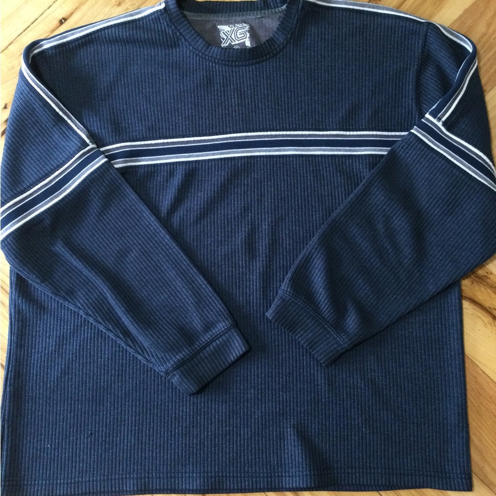 Blue and White Crewneck Sweater with Stripes